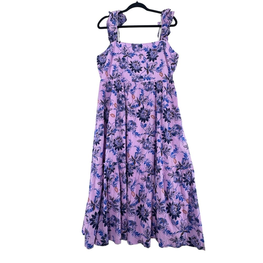 J Crew Floral Midi Dress Purple Blue Tiered Ruffle Straps Cottagecore ruffled 14 - Picture 7 of 7